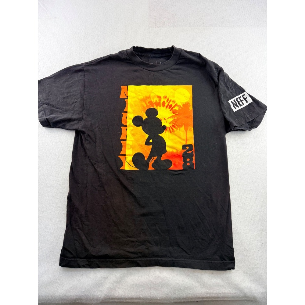 Disney Mickey Mouse Neff Men's Large Black Graphic T-Shirt Sunset Palm Trees